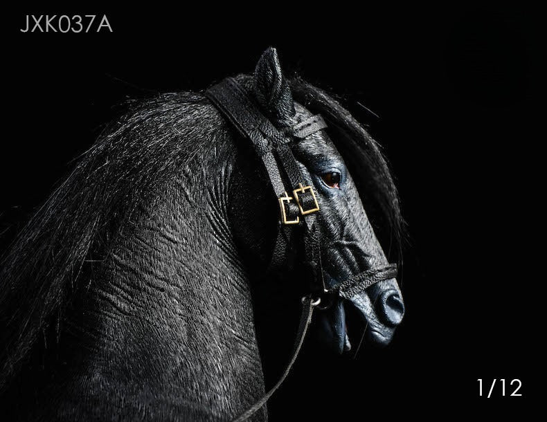 Handcrafted 1:12 scale Hanover Warm Blooded horse model with saddle and stand, showcasing exquisite detailing and realistic rearing pose, perfect for collectors and horse lovers.