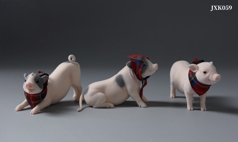 A highly detailed 1/6 scale pig figurine featuring realistic textures, hand-painted details, and an adorable pose. This resin piglet model comes with a checkered bandana, making it a charming collectible for farm animal lovers and home decor enthusiasts.
