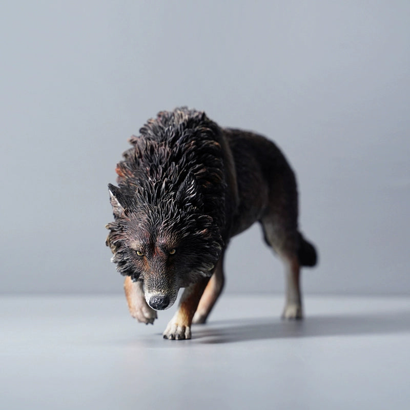 1/6 scale North American gray wolf figurine made of resin, hand-painted with realistic details showing the wolf in a walking pose, perfect for wildlife lovers and collectors.