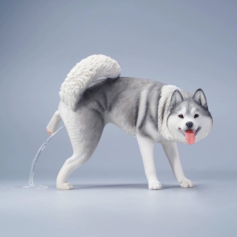 Realistic Siberian Husky resin figurine with intricate detailing, including accessories like excrement and urine. Ideal for collectors and animal lovers, perfect for display or as a unique gift.