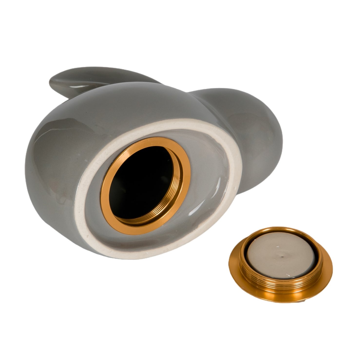 A high-quality ceramic bunny-shaped urn designed to store pet ashes, available in white and grey, perfect for small pets like cats and rabbits. Features a secure metal-sealed lid for safekeeping. A beautiful and comforting memorial for your beloved pet.