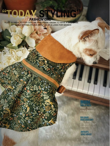 Luxurious Handmade Dark Green Corduroy Dog Dress for Haute Couture Pets | Markpet Luxurious Handmade Dark Green Corduroy Dog Dress for Haute Couture Pets | Markpet