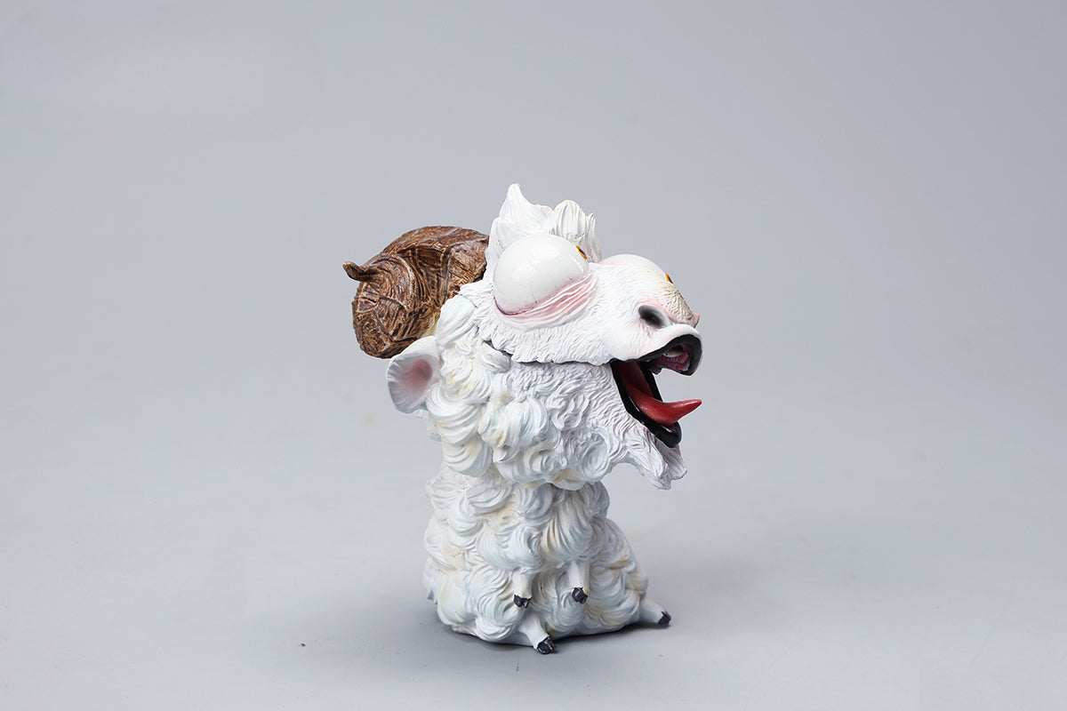 A meticulously hand-painted resin goat figurine featuring intricate detailing, realistic fur texture, and expressive eyes, perfect for collectors and home decor enthusiasts.
