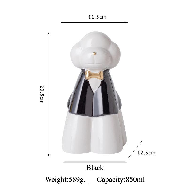 This pink poodle ceramic pet urn features an elegant design with a gold bow tie accent, standing 20.5cm tall, 12.5cm wide, and 11.5cm deep, holding 850ml of ashes. Weighing 589g, it’s perfect for North American pet owners memorializing medium-sized pets like dogs or cats, offering secure storage and a refined display for home shelves or mantels.