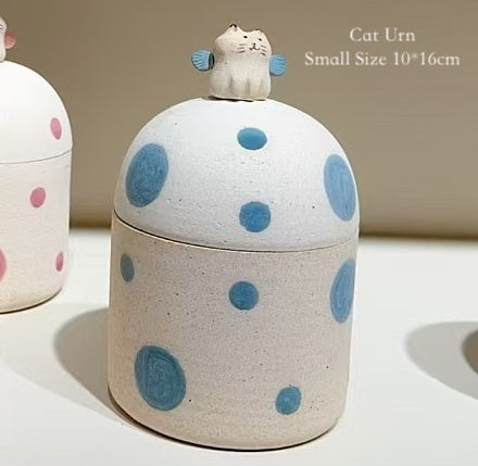Polka Dot Ceramic Pet Urn - Handmade Pottery Adorable Pet Figurine