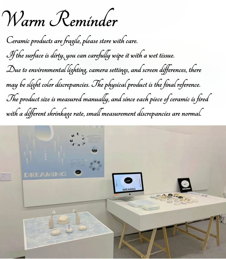 This image features the Dreaming Pet Memorial Set, which includes a stone bowl for keepsakes, a ceramic incense holder, and a delicate water drop vase. The set is designed to honor and remember pets who have passed away, offering a peaceful and serene memorial alternative.