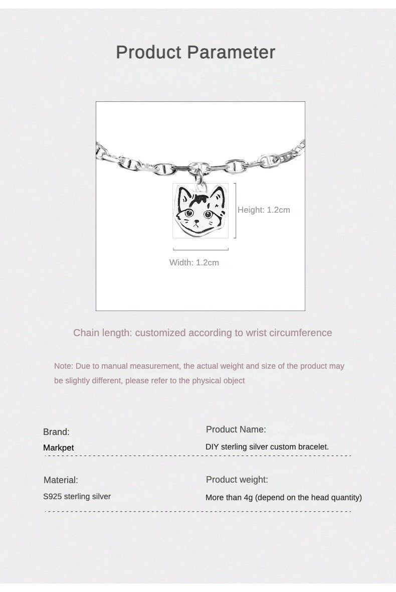 DIY Custom Silver Jewelry Bracelet light luxury niche dog cat pet periphery custom bracelet DIY handmade gift.