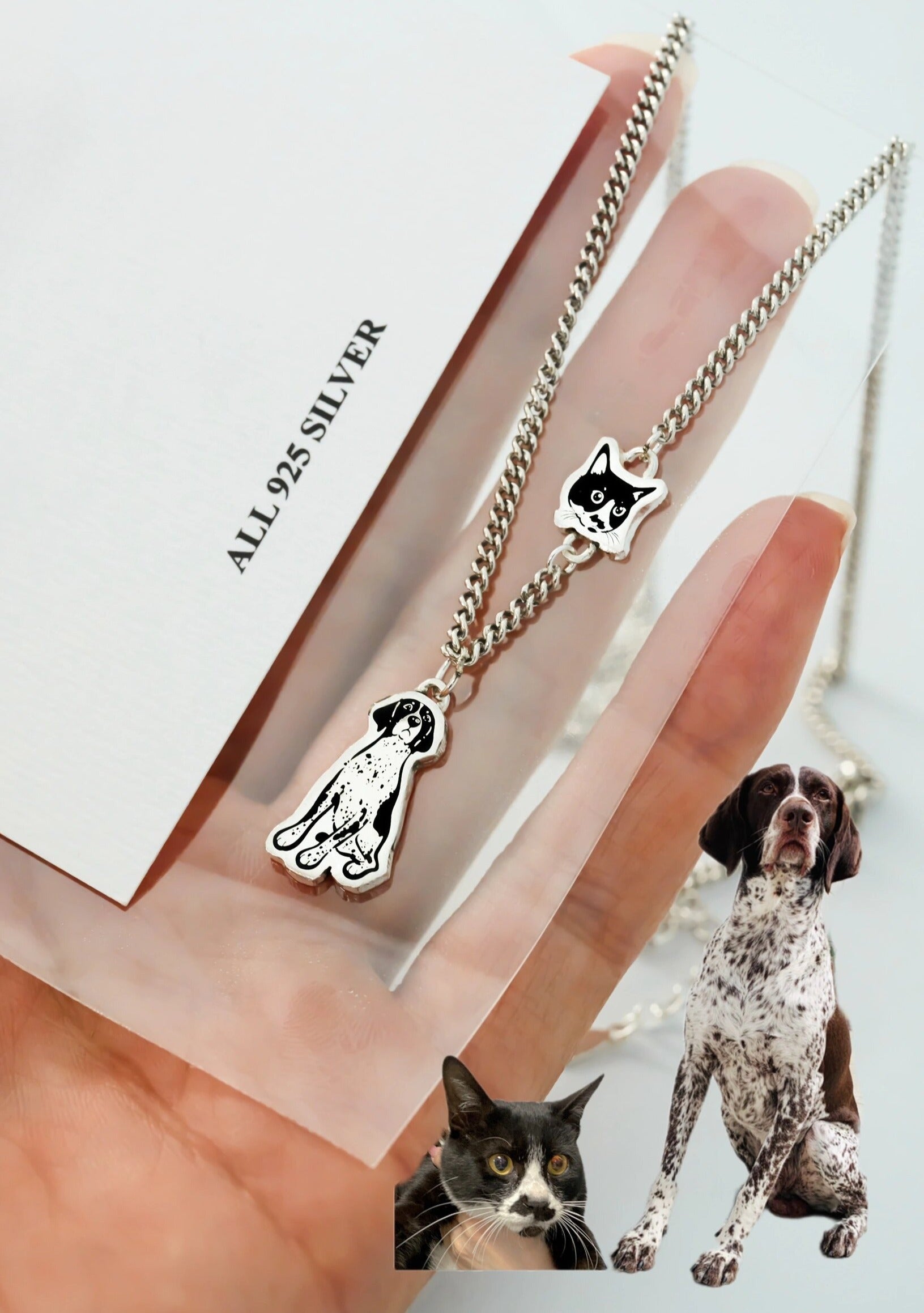 Custom Pet Portrait Necklace - Handmade S925 Silver Pet Lover Jewelry Collection.