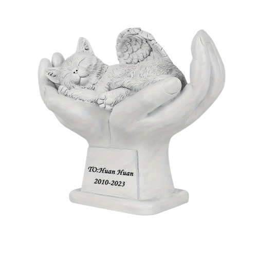 Palm Cat Memorial Statue - Angelic Pet Tombstone Keepsake