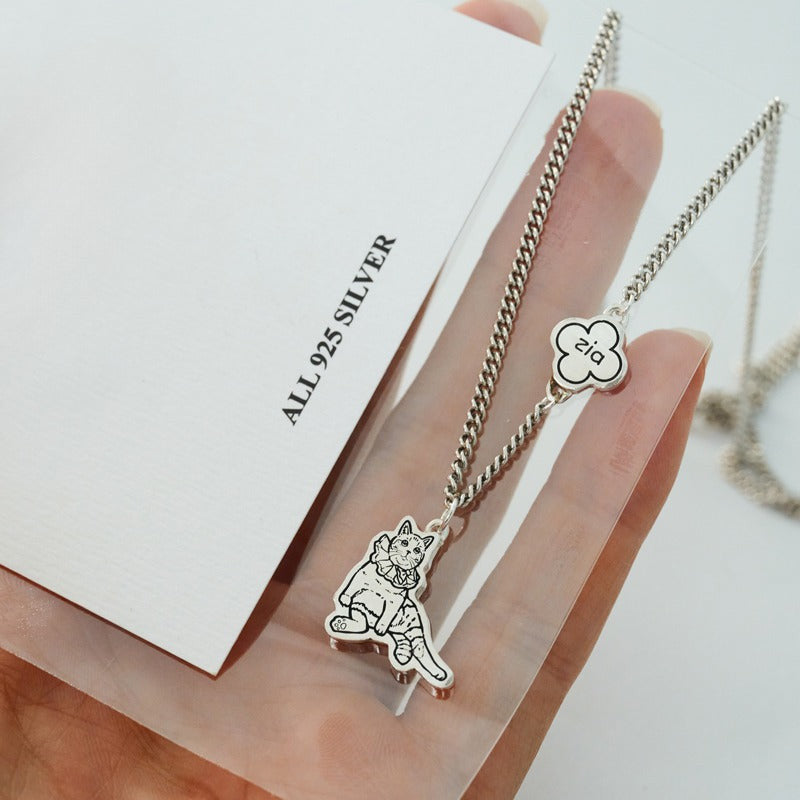 Custom Pet Portrait Necklace - Handmade S925 Silver Pet Lover Jewelry Collection.