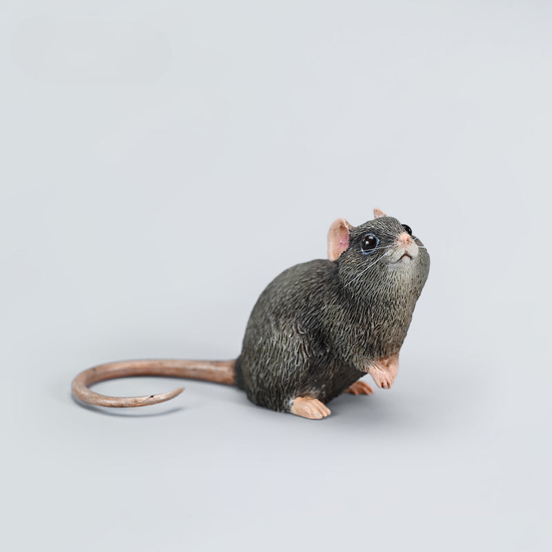 This image showcases a highly detailed, lifelike mouse figurine, part of the Pre-sale 1/1 Small Simulation Mouse Model collection. The model features a realistic depiction with intricate fur texture, expressive eyes, and delicate paws, highlighting its craftsmanship. The mouse is posed naturally, making it a perfect addition to any animal lover's collection.