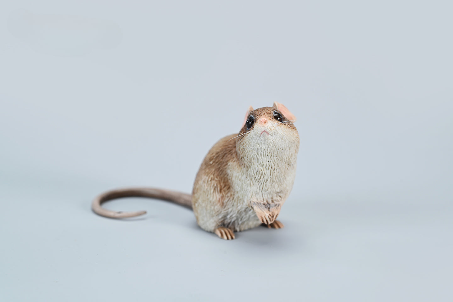 This image showcases a highly detailed, lifelike mouse figurine, part of the Pre-sale 1/1 Small Simulation Mouse Model collection. The model features a realistic depiction with intricate fur texture, expressive eyes, and delicate paws, highlighting its craftsmanship. The mouse is posed naturally, making it a perfect addition to any animal lover's collection.