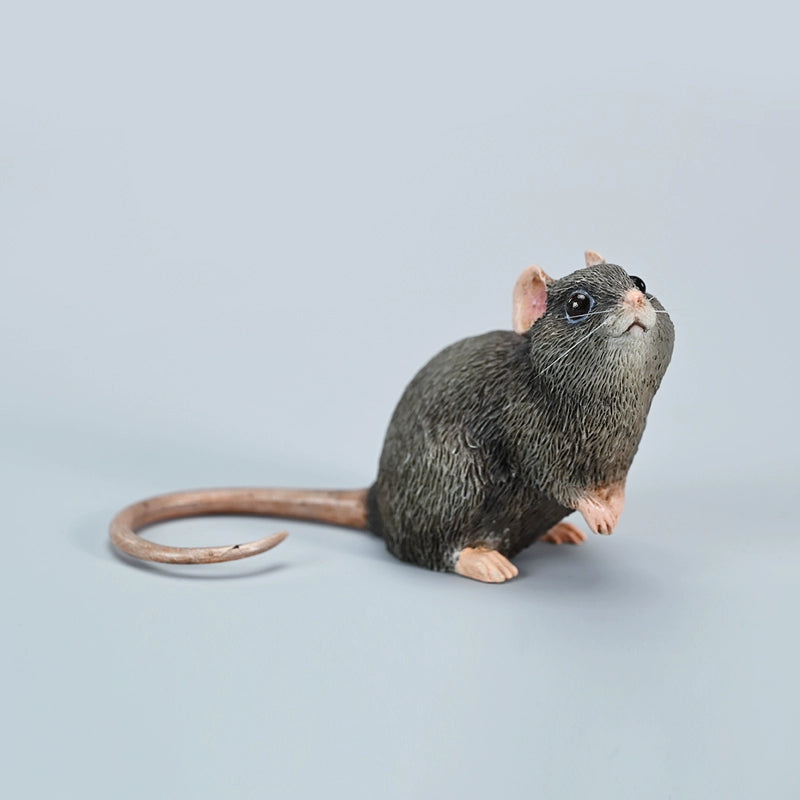 This image showcases a highly detailed, lifelike mouse figurine, part of the Pre-sale 1/1 Small Simulation Mouse Model collection. The model features a realistic depiction with intricate fur texture, expressive eyes, and delicate paws, highlighting its craftsmanship. The mouse is posed naturally, making it a perfect addition to any animal lover's collection.