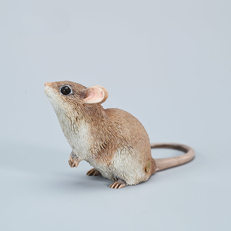 This image showcases a highly detailed, lifelike mouse figurine, part of the Pre-sale 1/1 Small Simulation Mouse Model collection. The model features a realistic depiction with intricate fur texture, expressive eyes, and delicate paws, highlighting its craftsmanship. The mouse is posed naturally, making it a perfect addition to any animal lover's collection.