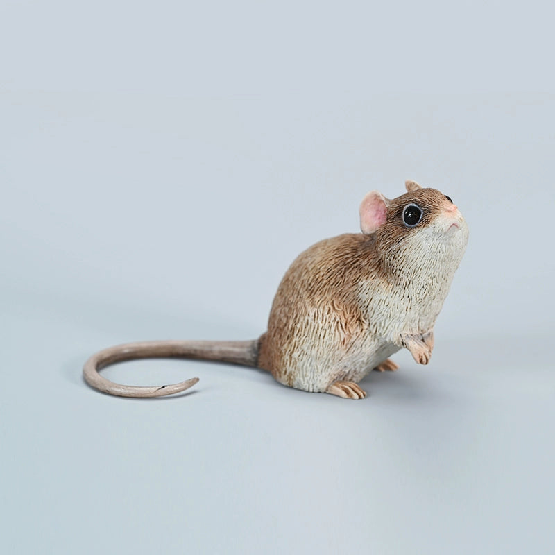 This image showcases a highly detailed, lifelike mouse figurine, part of the Pre-sale 1/1 Small Simulation Mouse Model collection. The model features a realistic depiction with intricate fur texture, expressive eyes, and delicate paws, highlighting its craftsmanship. The mouse is posed naturally, making it a perfect addition to any animal lover's collection.