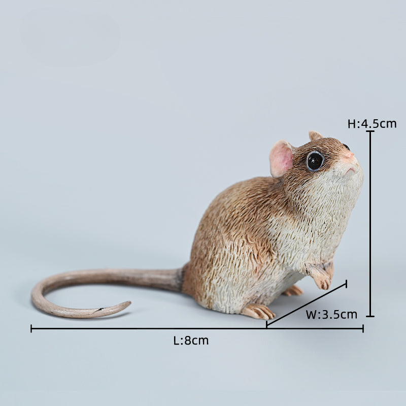 This image showcases a highly detailed, lifelike mouse figurine, part of the Pre-sale 1/1 Small Simulation Mouse Model collection. The model features a realistic depiction with intricate fur texture, expressive eyes, and delicate paws, highlighting its craftsmanship. The mouse is posed naturally, making it a perfect addition to any animal lover's collection.