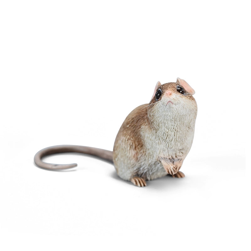 This image showcases a highly detailed, lifelike mouse figurine, part of the Pre-sale 1/1 Small Simulation Mouse Model collection. The model features a realistic depiction with intricate fur texture, expressive eyes, and delicate paws, highlighting its craftsmanship. The mouse is posed naturally, making it a perfect addition to any animal lover's collection.