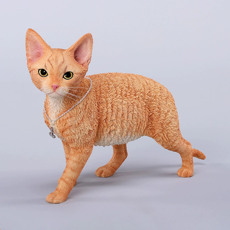 A detailed 1/3 scale model of a German Curly Cat in white, showcasing its unique curly fur texture. The cat is adorned with a silver necklace and has strikingly realistic features, making it a perfect collectible for cat lovers and enthusiasts. The model captures the playful and inquisitive nature of the breed with lifelike details.