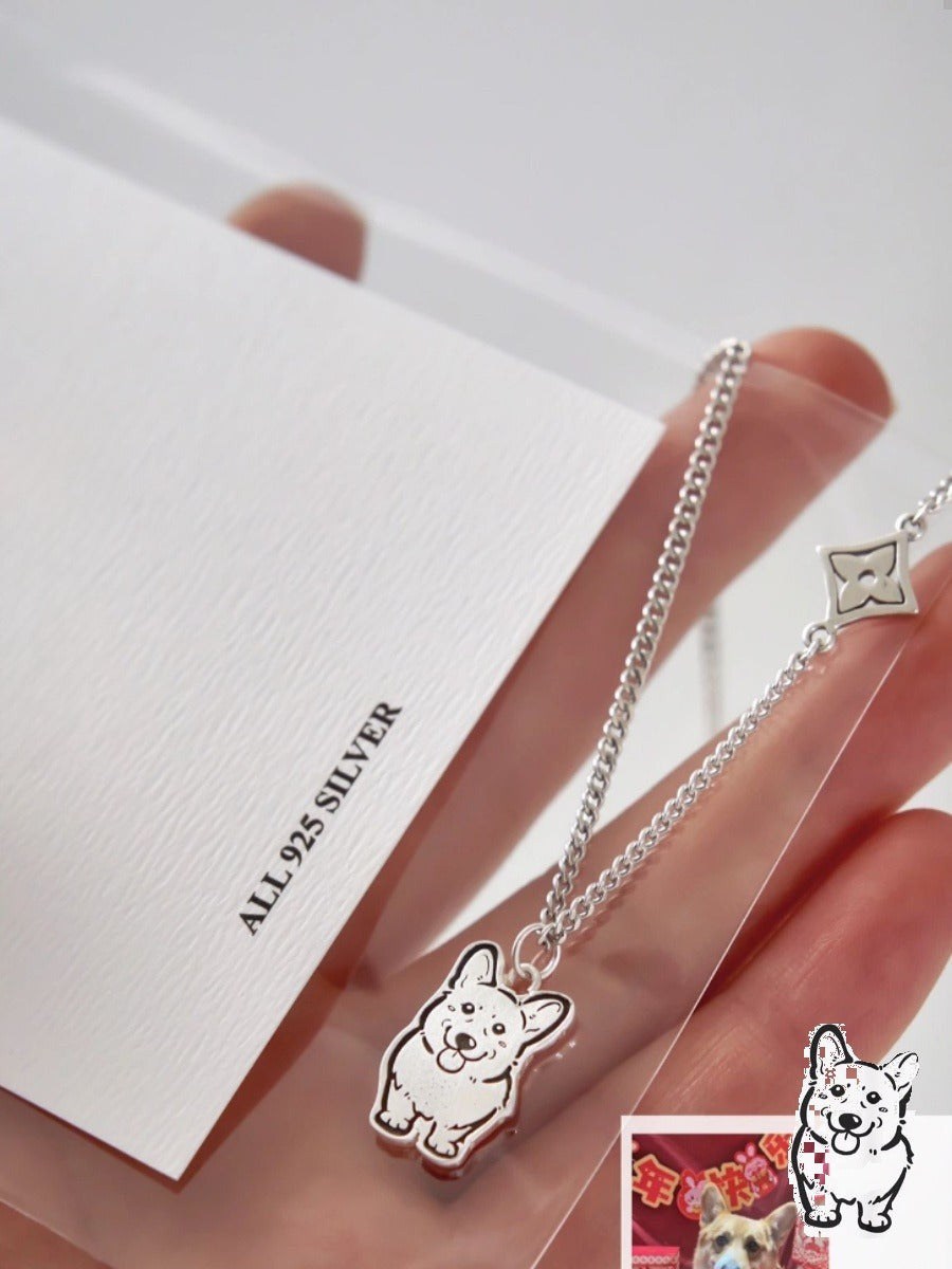 Custom Pet Portrait Necklace - Handmade S925 Silver Pet Lover Jewelry Collection.