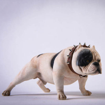 A set of six 1/6 scale models of American Bully dogs, each with a different coat color. The models feature muscular builds and expressive faces, capturing the unique characteristics of the American Bully breed.