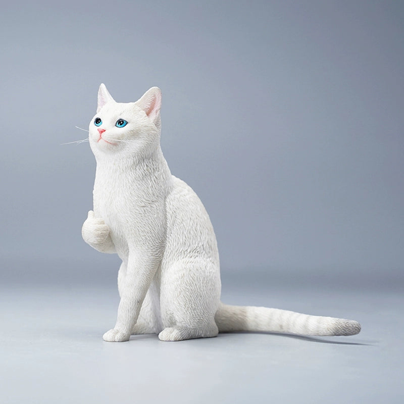"Two realistic 1/6 scale sculptures of Chinese Domestic cats, one orange tabby and one grey tabby, each with their paw raised in a thumbs-up gesture. The figurines are intricately detailed with lifelike fur textures and expressive faces, capturing the playful and unique pose perfectly."