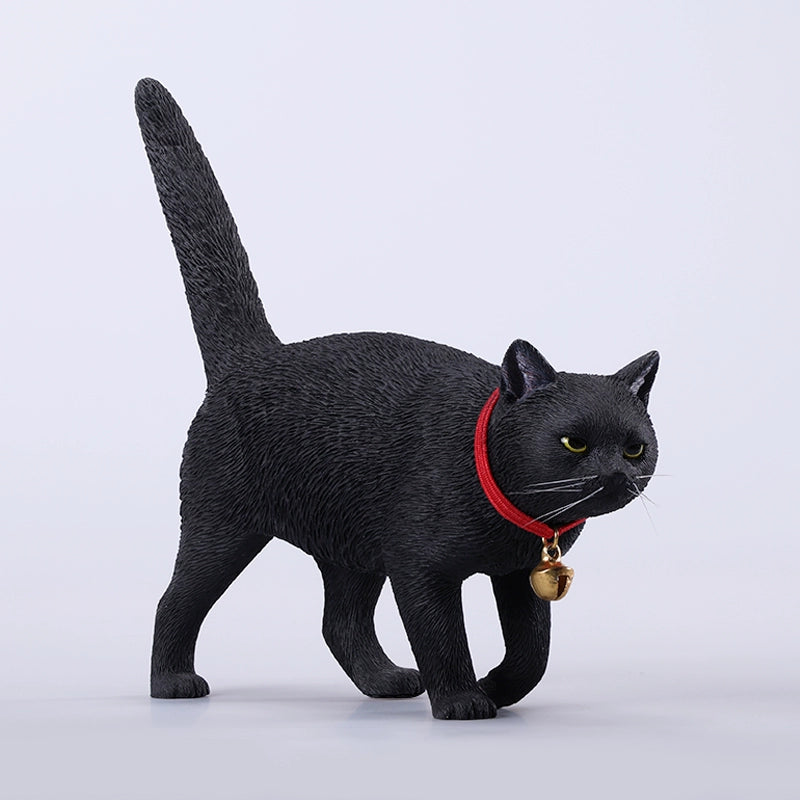 A detailed figurine of an orange tabby cat with a red collar and bell, part of the 1/6 Chinese Felis Catus Cat Model 7.0 series. The cat stands with an alert expression, showcasing lifelike details from its expressive eyes to the intricate fur texture.