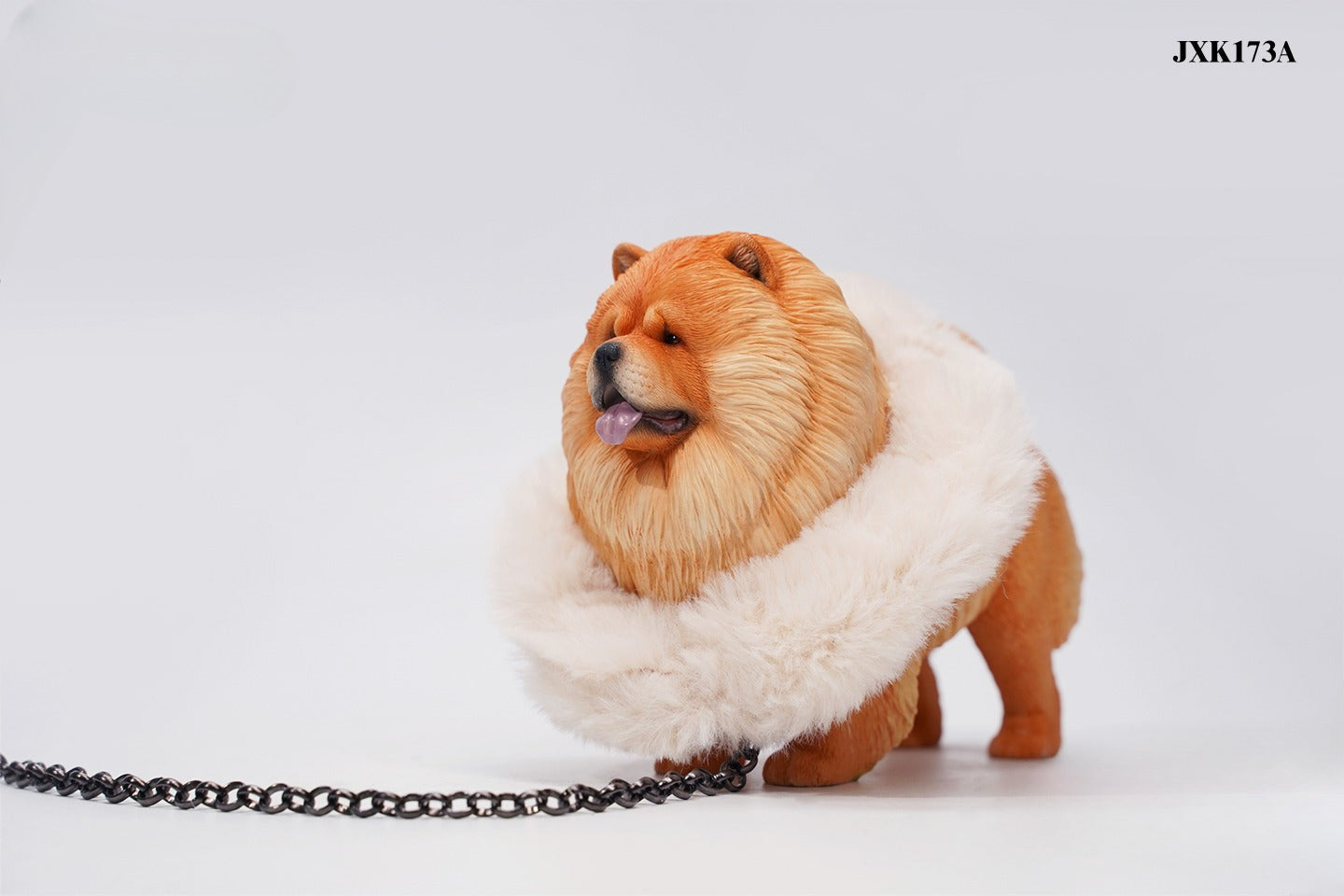 A set of four 1/6 scale Chow Chow resin models in different fur colors, showcasing the breed's distinctive fluffy appearance and detailed craftsmanship.