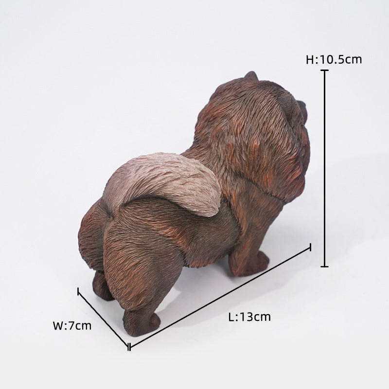 A set of four 1/6 scale Chow Chow resin models in different fur colors, showcasing the breed's distinctive fluffy appearance and detailed craftsmanship.