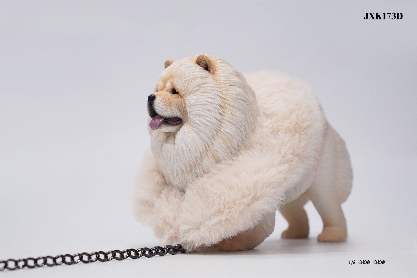 A set of four 1/6 scale Chow Chow resin models in different fur colors, showcasing the breed's distinctive fluffy appearance and detailed craftsmanship.