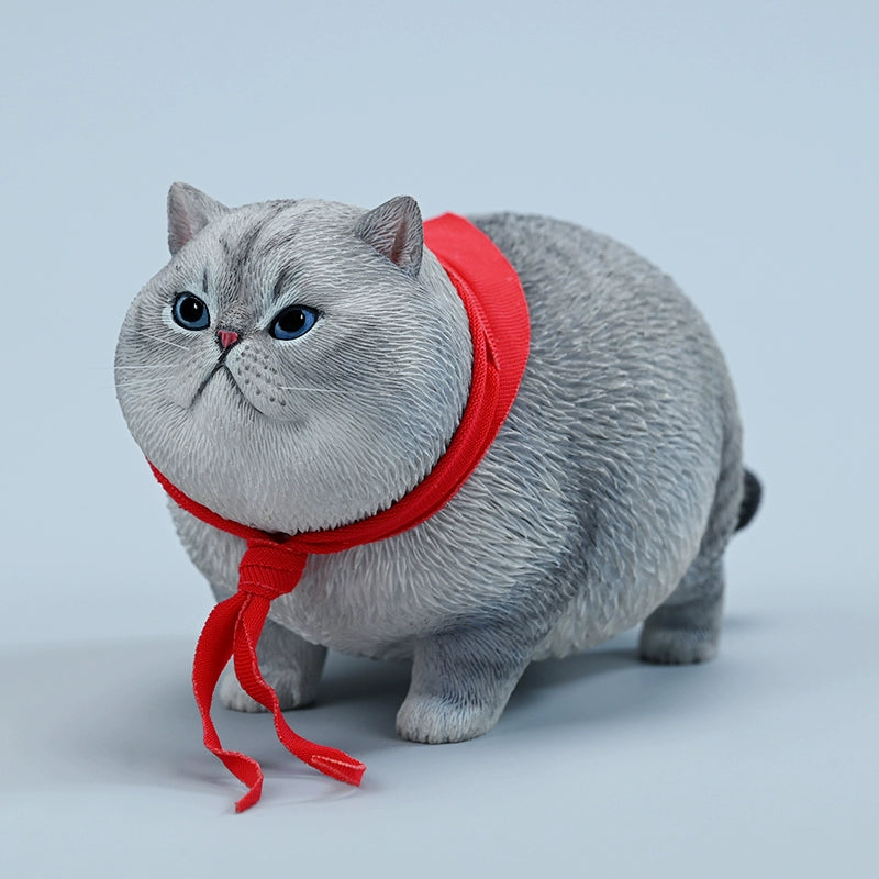  A collection of 1/6 Fat Cat 5.0 Models featuring four charming cat figurines in different colors, each adorned with a red scarf. The figurines showcase detailed expressions and fur textures, perfect for cat lovers and collectors.