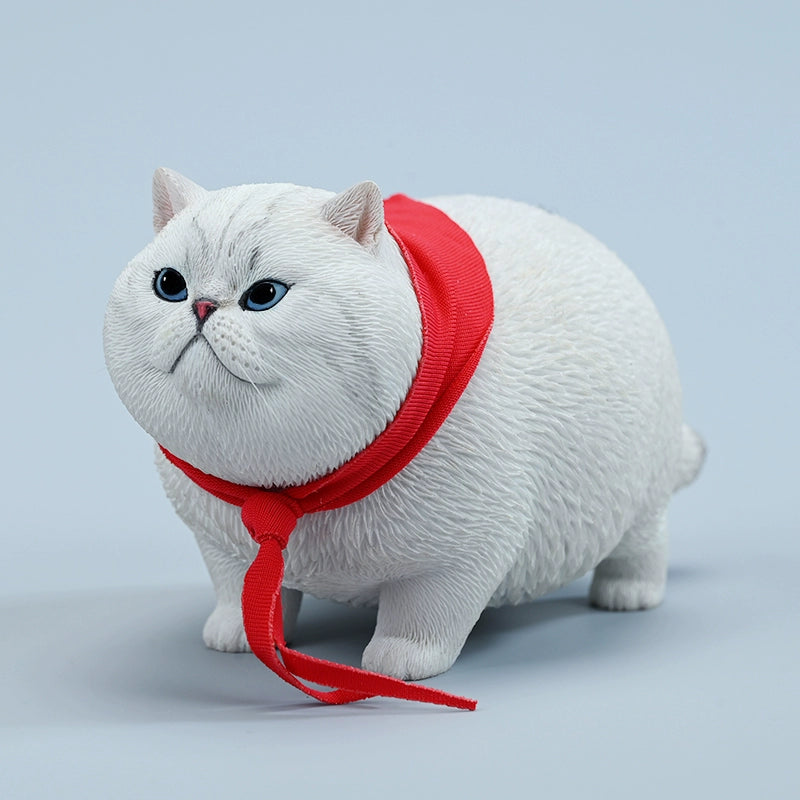  A collection of 1/6 Fat Cat 5.0 Models featuring four charming cat figurines in different colors, each adorned with a red scarf. The figurines showcase detailed expressions and fur textures, perfect for cat lovers and collectors.