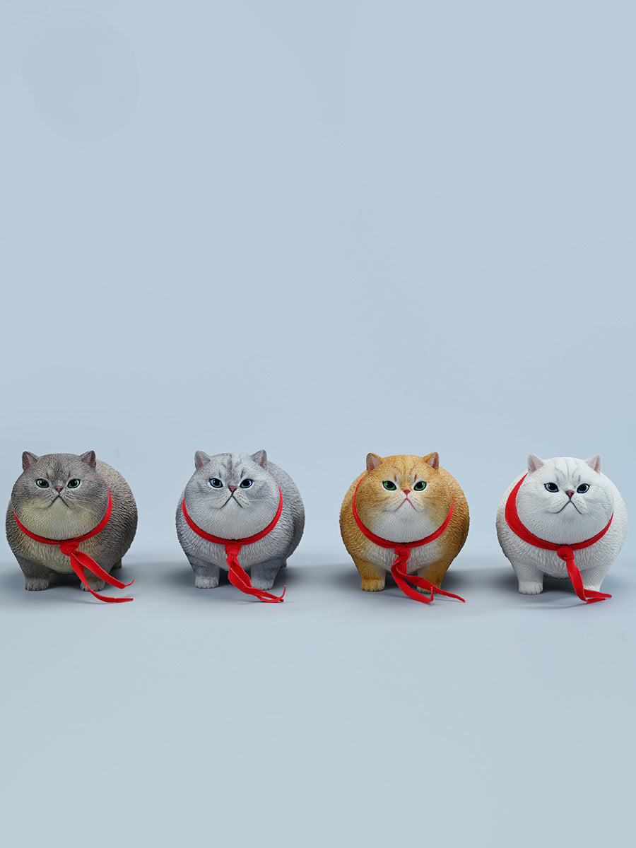  A collection of 1/6 Fat Cat 5.0 Models featuring four charming cat figurines in different colors, each adorned with a red scarf. The figurines showcase detailed expressions and fur textures, perfect for cat lovers and collectors.