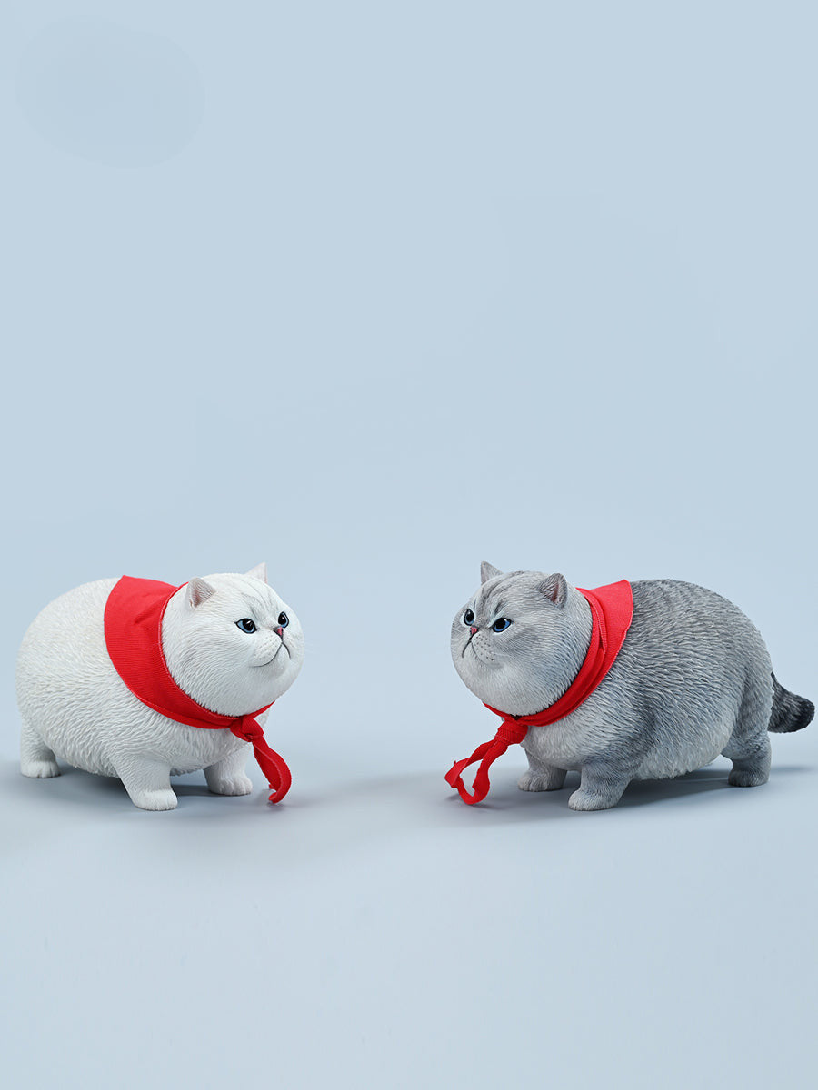  A collection of 1/6 Fat Cat 5.0 Models featuring four charming cat figurines in different colors, each adorned with a red scarf. The figurines showcase detailed expressions and fur textures, perfect for cat lovers and collectors.