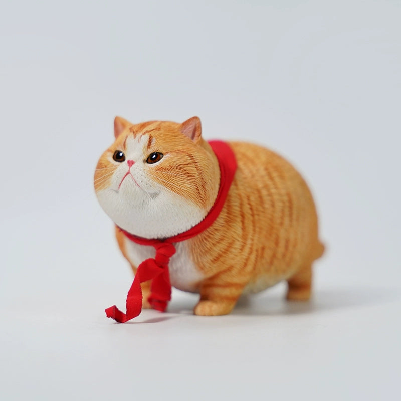 A set of four adorable 1/6 scale Fat Garfield Cat 3.0 Models, each with distinct coat colors, sitting in a row wearing red scarves on a white background. The figurines showcase realistic details and charming expressions, perfect for cat lovers and collectors.