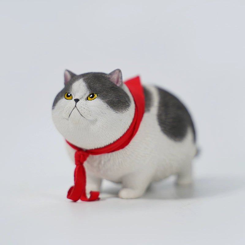  Renamed Image 1_6_Fat_Garfield_Cat_3.0_Model_Series.jpg  Alt Text A set of four adorable 1/6 scale Fat Garfield Cat 3.0 Models, each with distinct coat colors, sitting in a row wearing red scarves on a white background. The figurines showcase realistic details and charming expressions, perfect for cat lovers and collectors