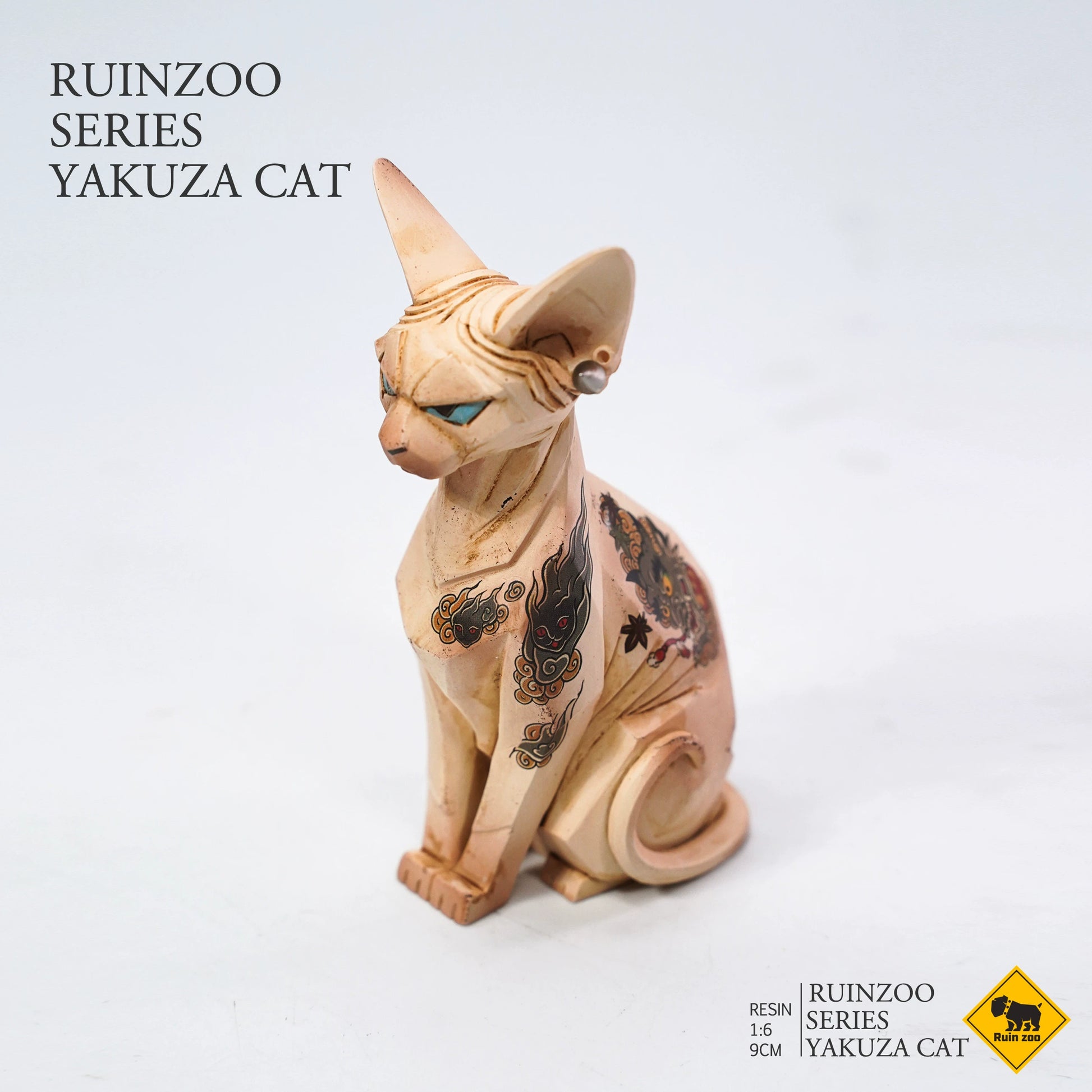 A set of three intricately designed 1/6 scale Gangster Hairless Cat Models featuring detailed tattoo artwork, intense facial expressions, and unique postures. Each cat model is crafted with high precision and attention to detail, showcasing a distinct gangster style with striking colors and patterns. These collectible figurines are perfect for cat lovers and enthusiasts of unique, artistic pieces.