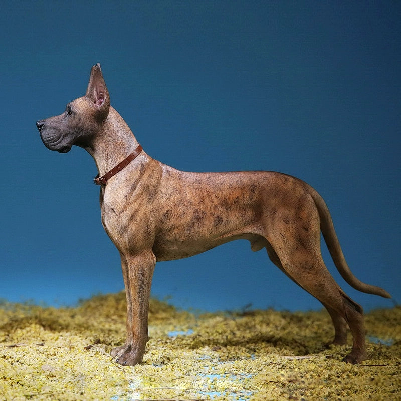 A highly detailed 1/6 scale German Great Dane model showcasing a realistic brown Great Dane standing proudly with a leather collar. The figurine captures the dog's majestic and strong presence, perfect for collectors and dog enthusiasts.