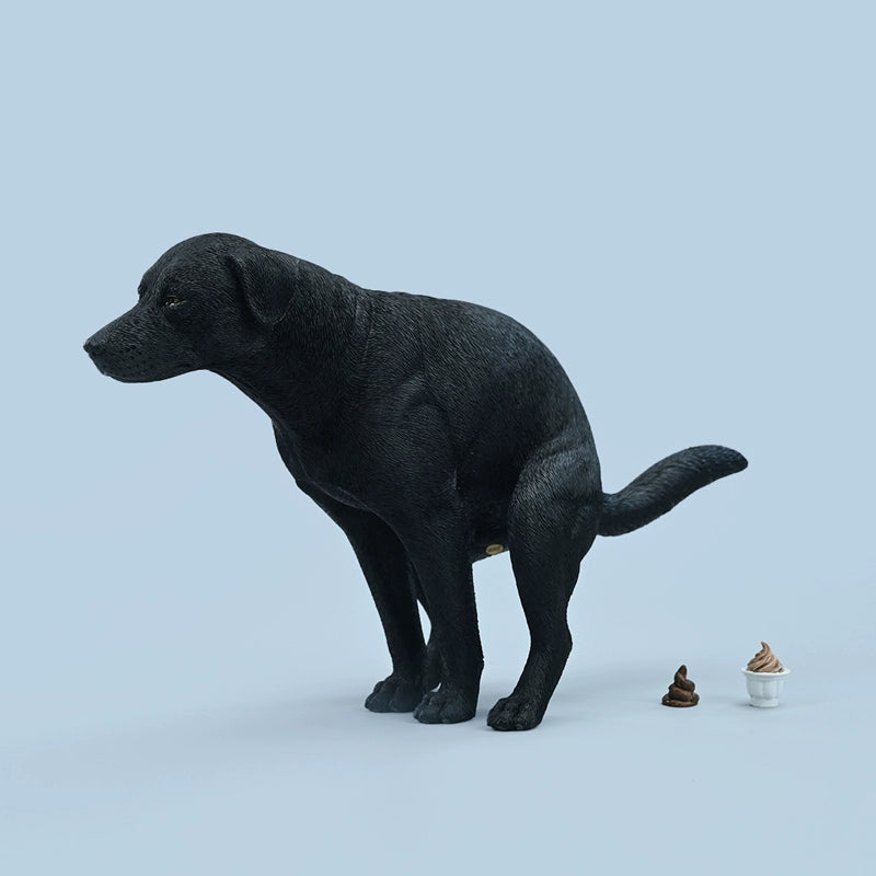 A set of three Labrador dog models in various colors - white, black, and yellow - all in a half-squat position, capturing a realistic moment. The details are highly lifelike, showcasing the dogs' textures and expressions, ideal for collectors.