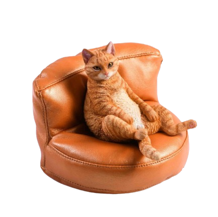 The 1/6 Lazy Cat 2.0 figurine, featuring a lifelike cat lounging on a brown leather sofa, is an intricately crafted resin sculpture that adds warmth and charm to any home decor setting. Perfect for cat lovers and collectors.