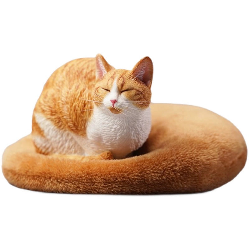 A group of four realistic 1/6 scale models of cats in various resting poses. Each cat model, including a white, black, grey, and orange cat, is crafted with intricate details, capturing the serene and lifelike appearance of a lethargic cat.