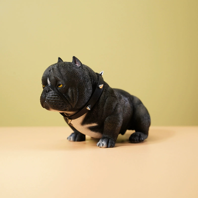 A set of six 1/6 scale Mini Bully Dog Resin Models featuring different colors and unique expressions, showcased on a light blue background. Each figurine has distinct features and a tough appearance.