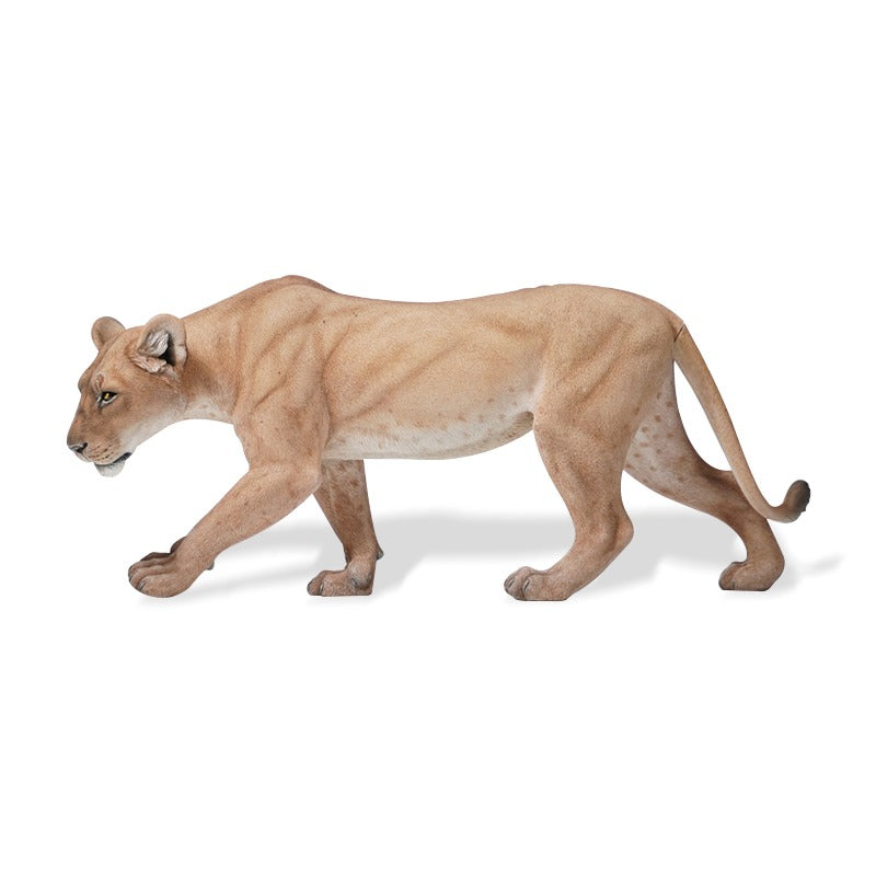 A realistic handcrafted 1/6 scale lioness resin sculpture, showcasing intricate details like its powerful build and fierce expression. Ideal for collectors and animal enthusiasts, this life-like model adds elegance to any home decor. Perfect as a gift or display piece.