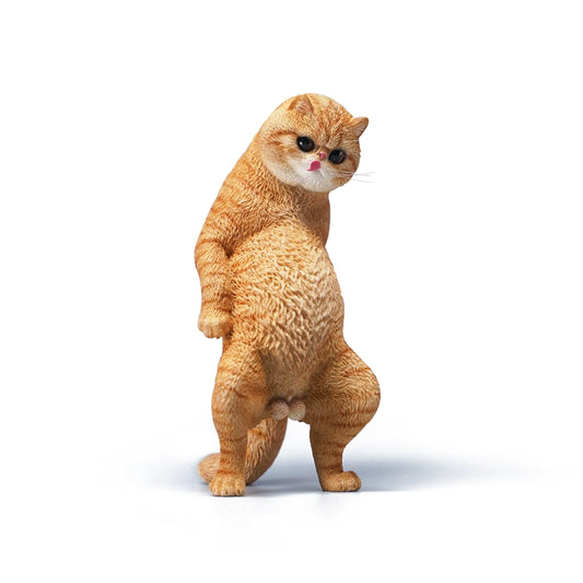 A set of six playful cat figurines featuring a humorous twist with paper bags over their heads. Each figurine showcases a distinct breed and color, from orange to black and white. The cats stand upright with exaggerated expressions, adding a touch of whimsy to any collection.