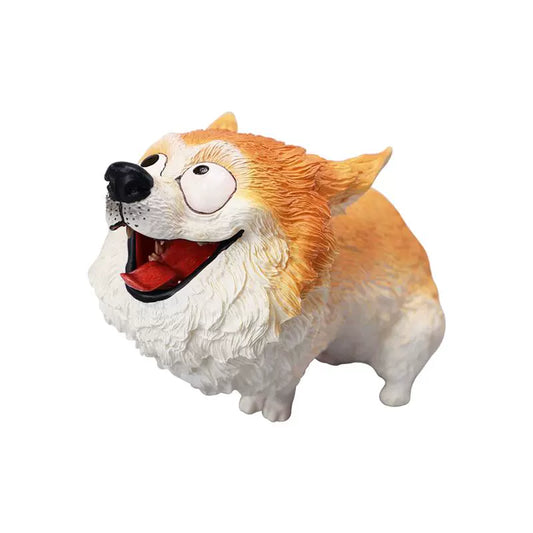 Highly detailed resin Corgi dog figurine with a removable magnetic face, showcasing lifelike fur textures and a unique, humorous design. The collectible is perfect for dog lovers and home decor enthusiasts, crafted with high-quality materials for durability and artistic appeal.