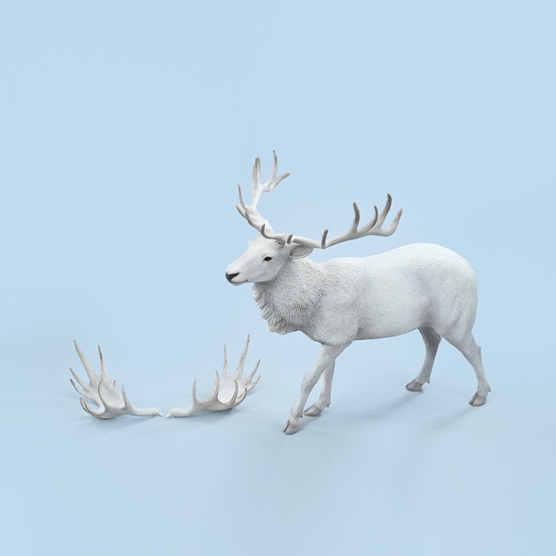 1/6 scale reindeer figurine with removable antlers, hand-painted details, and a realistic resin structure. Perfect for collectors, wildlife enthusiasts, and as home decor. Ideal for showcasing or holiday displays.