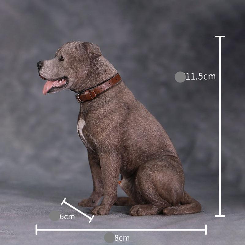 1/6 scale American Staffordshire Terrier model in various poses and colors. These detailed and realistic figurines capture the essence of the breed, perfect for collectors and enthusiasts of dog statues. Ideal for display in homes or offices.