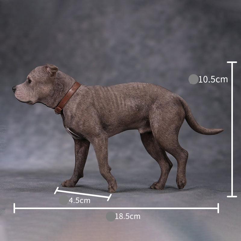 1/6 scale American Staffordshire Terrier model in various poses and colors. These detailed and realistic figurines capture the essence of the breed, perfect for collectors and enthusiasts of dog statues. Ideal for display in homes or offices.