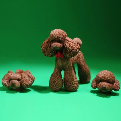 1/6 scale Teddy Poodle simulation models featuring a variety of colors and detailed fur textures. These adorable figurines capture the essence of poodles, with each model wearing a cute red bow. Ideal for dog lovers and collectors, these figurines bring a touch of elegance and charm to any decor.