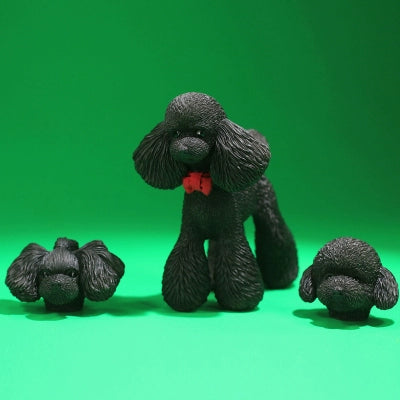 1/6 scale Teddy Poodle simulation models featuring a variety of colors and detailed fur textures. These adorable figurines capture the essence of poodles, with each model wearing a cute red bow. Ideal for dog lovers and collectors, these figurines bring a touch of elegance and charm to any decor.