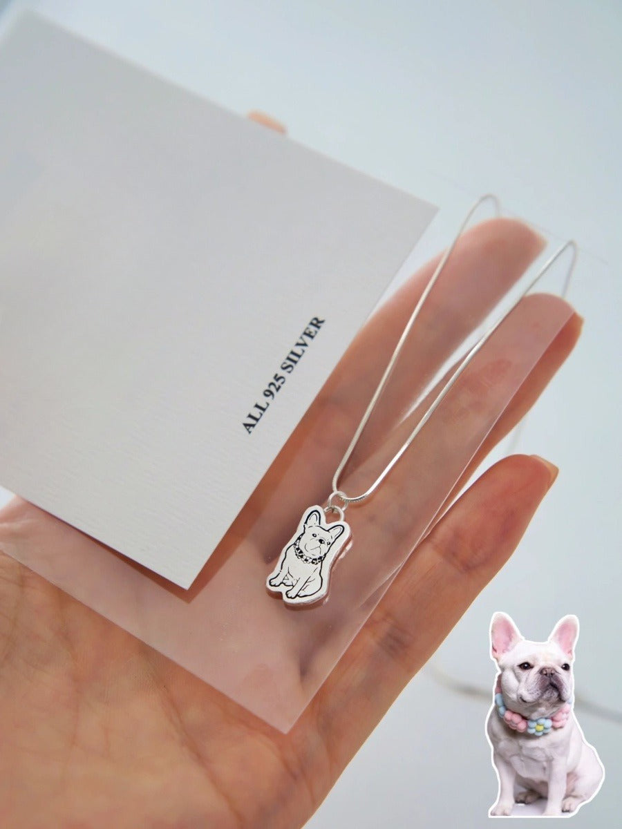 Custom Pet Portrait Necklace - Handmade S925 Silver Pet Lover Jewelry Collection.